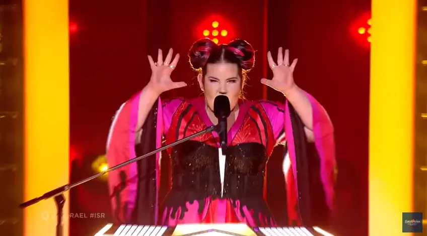 Israel's Netta Barzilai performing 'Toy' in the first Eurovision 2018 semifinal, May 8, 2018.